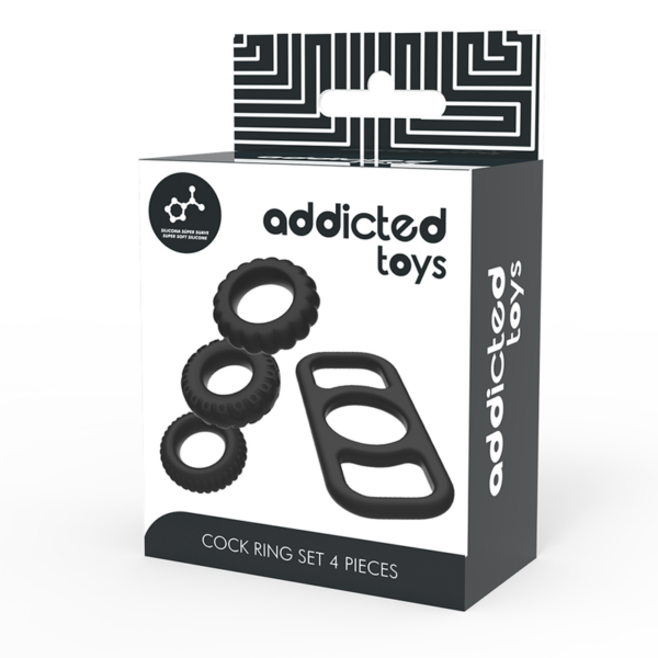 Addicted Toys 4-Piece — Cock Ring Set, Black — Classic Cock Rings — view 7