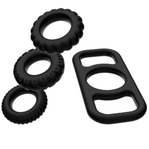 Addicted Toys 4-Piece — Cock Ring Set, Black — Classic Cock Rings