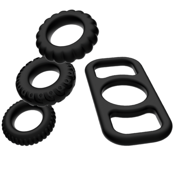 Addicted Toys 4-Piece — Cock Ring Set, Black — Classic Cock Rings