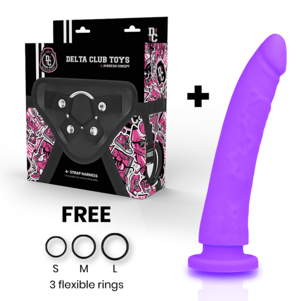 Delta Club — Strap-On, Silicone, 20 cm, Purple — Non-Vibrating Harnesses — view 9