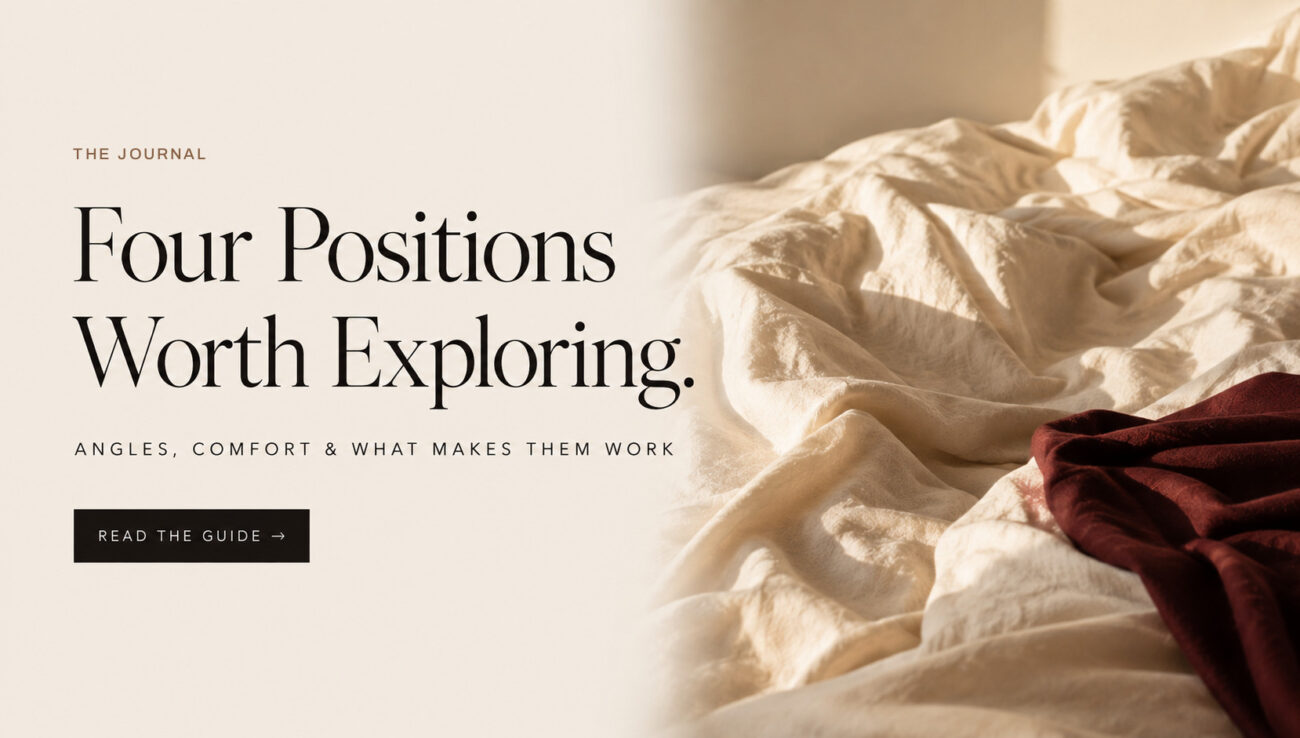 Editorial banner for the EROSSA guide to positions worth exploring together, showing rumpled cream linen in soft morning light