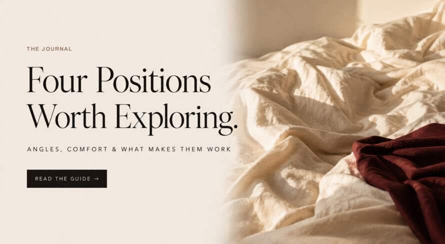 Editorial banner for the EROSSA guide to positions worth exploring together, showing rumpled cream linen in soft morning light