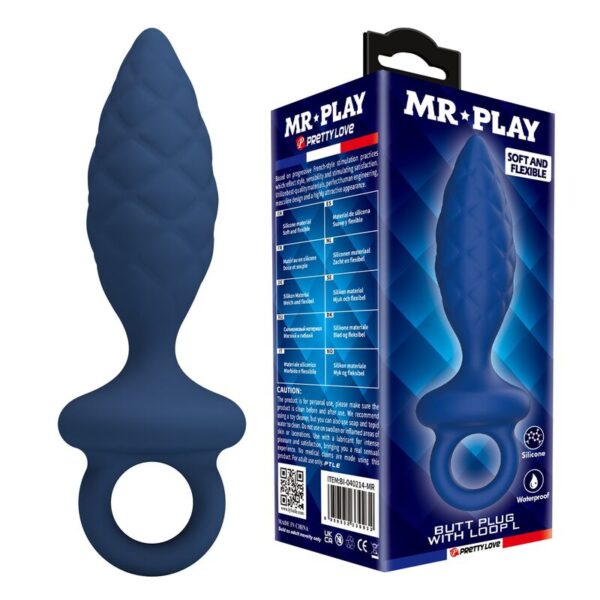 Mr Play Textured — Butt Plug, Size L, Blue — Anal