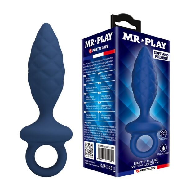 Mr Play Textured — Butt Plug, Size M, Blue — Anal