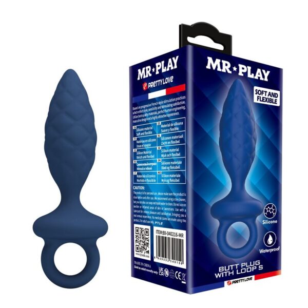 Mr Play Textured — Butt Plug, Size S, Blue — Anal