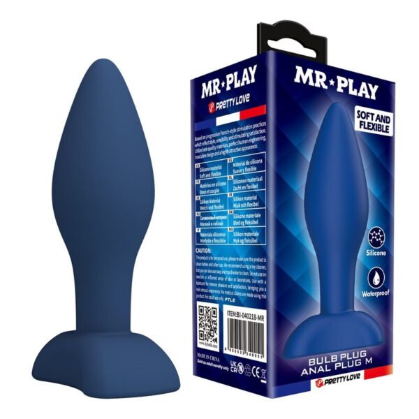 Mr Play Tapered — Butt Plug, Silicone, Size M, Blue — Anal