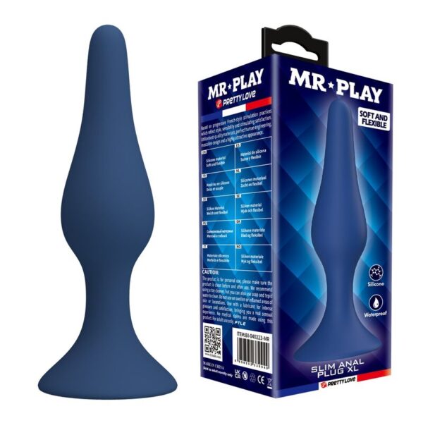 Mr Play Tapered — Butt Plug, Silicone, Size XL, Blue — Anal