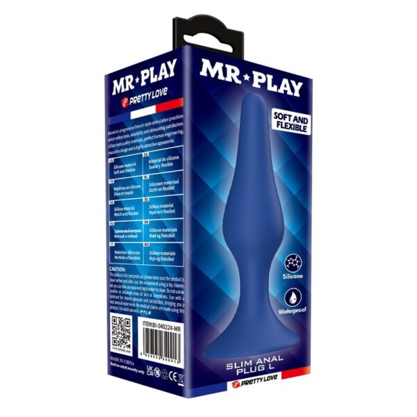 Mr Play Slim — Butt Plug, Silicone, Size L, Blue — Anal — view 3