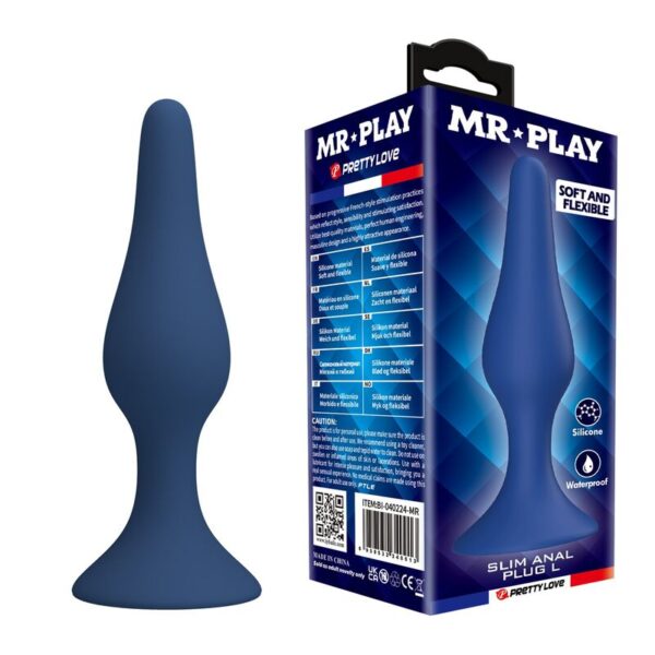 Mr Play Slim — Butt Plug, Silicone, Size L, Blue — Anal
