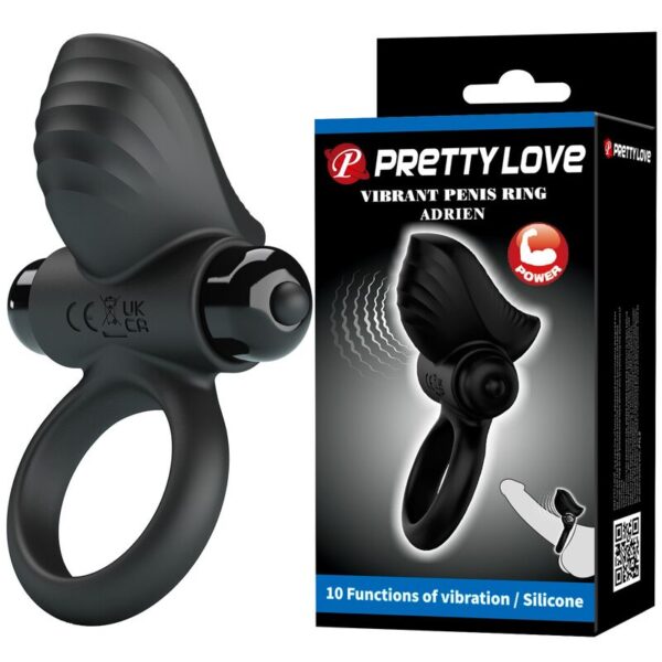 Pretty Love Adrien — Vibrating Cock Ring, Silicone, Black — Cock Rings — view 10