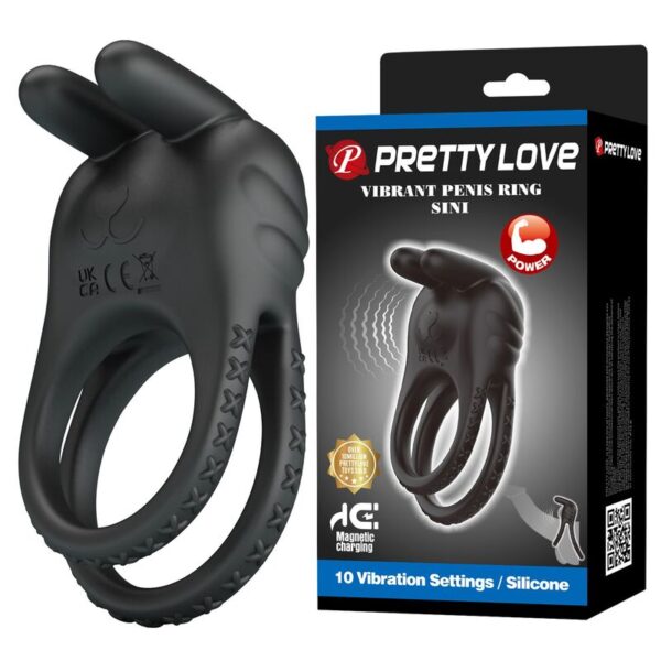 Pretty Love Sini — Vibrating Cock Ring, Rechargeable, Black — Cock Rings — view 8