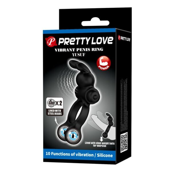 Pretty Love — Vibrating Cock Ring, Bunny Stimulator, Black — Cock Rings — view 11