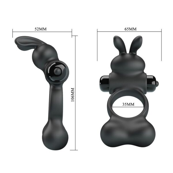 Pretty Love — Vibrating Cock Ring, Bunny Stimulator, Black — Cock Rings — view 9