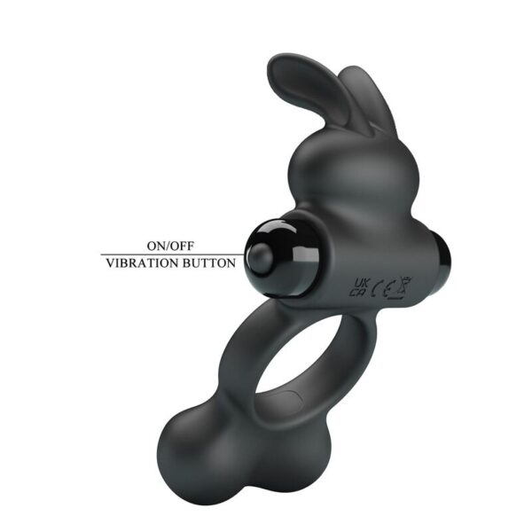Pretty Love — Vibrating Cock Ring, Bunny Stimulator, Black — Cock Rings — view 8
