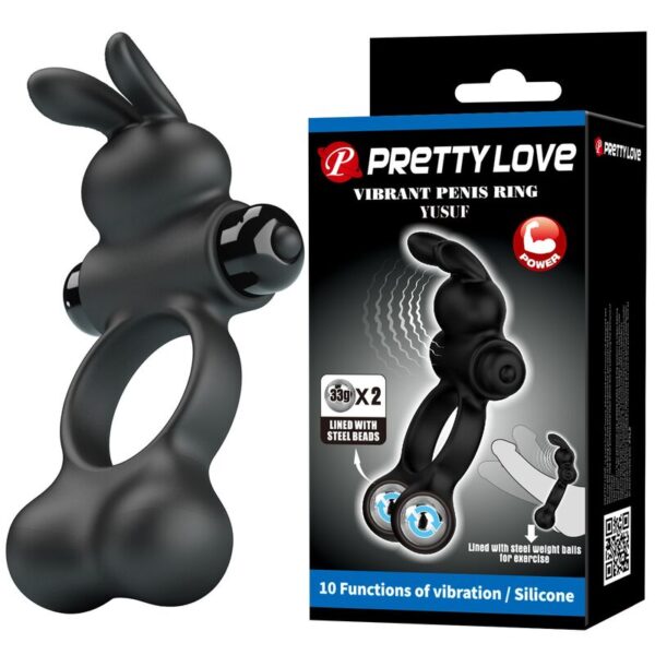 Pretty Love — Vibrating Cock Ring, Bunny Stimulator, Black — Cock Rings — view 10