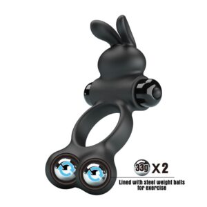 Pretty Love — Vibrating Cock Ring, Bunny Stimulator, Black — Cock Rings — view 3