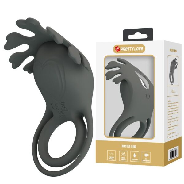 Pretty Love — Vibrating Cock Ring, Flexible Tips, Black — Cock Rings — view 9