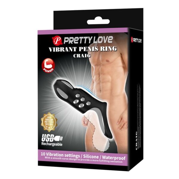 Pretty Love Craig — Vibrating Penis Sleeve, Rechargeable, Black — Cock Rings — view 7