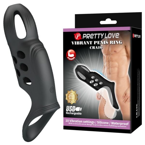 Pretty Love Craig — Vibrating Penis Sleeve, Rechargeable, Black — Cock Rings — view 2