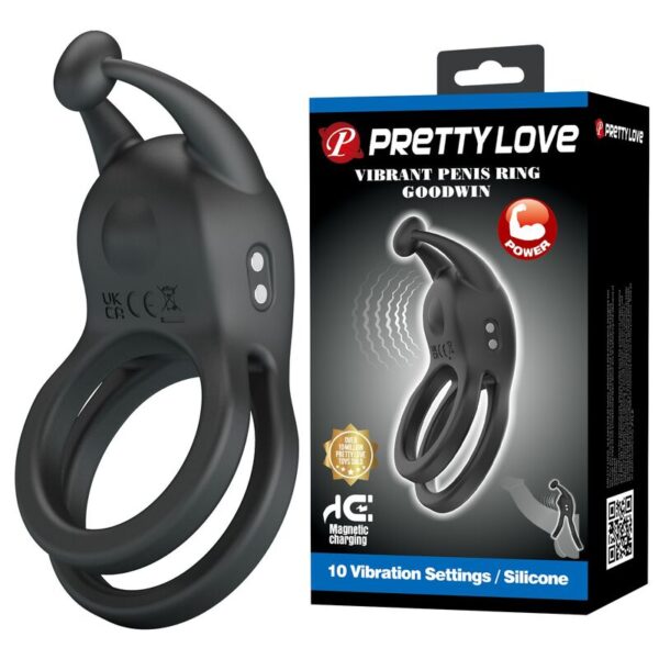Pretty Love Goodwin — Vibrating Cock Ring, Rechargeable, Black — Cock Rings — view 10