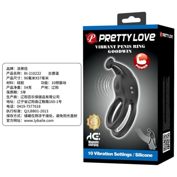Pretty Love Goodwin — Vibrating Cock Ring, Rechargeable, Black — Cock Rings — view 12