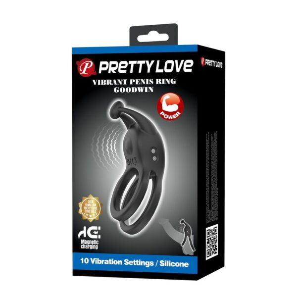 Pretty Love Goodwin — Vibrating Cock Ring, Rechargeable, Black — Cock Rings — view 9